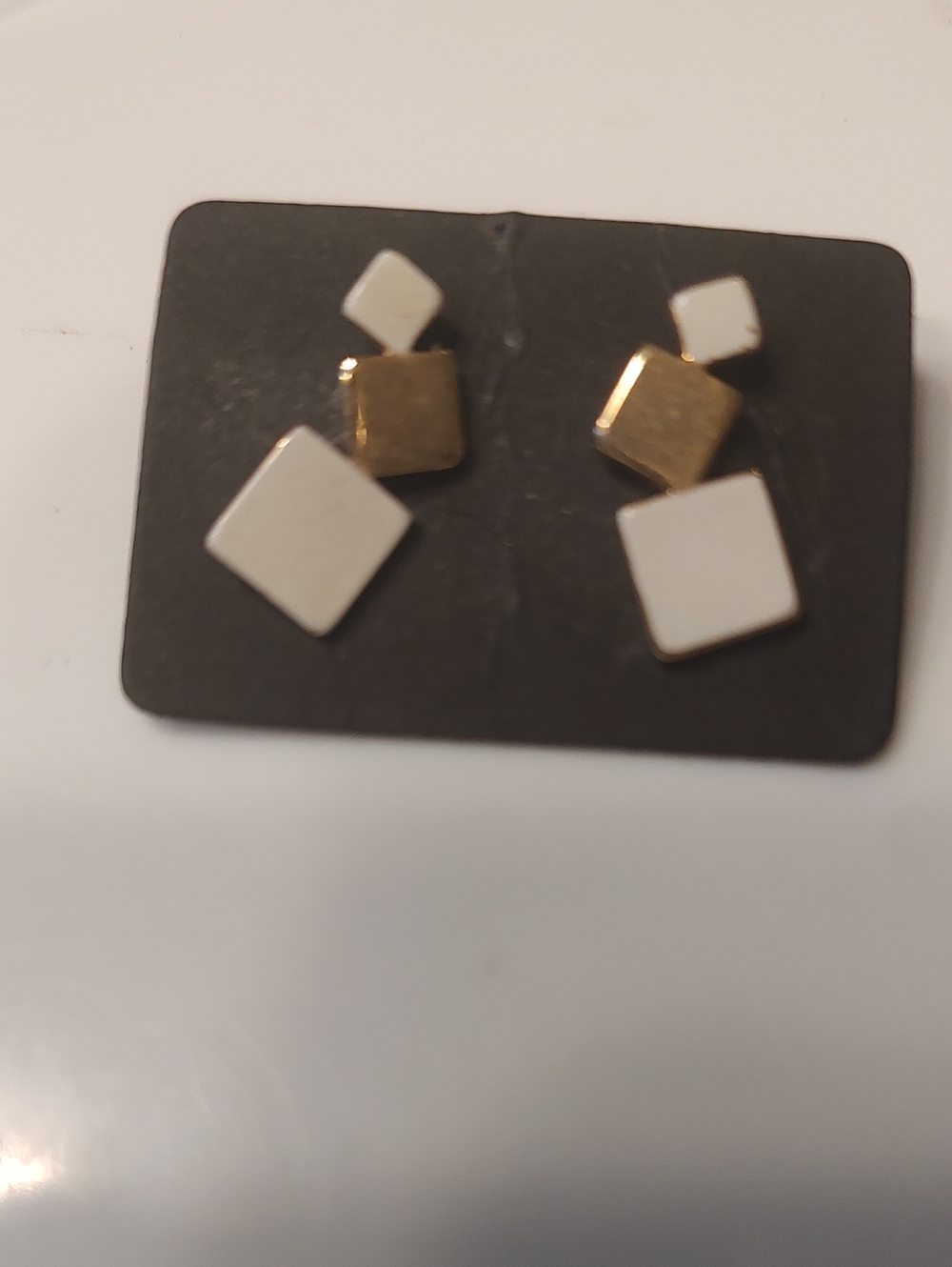 White and Gold Geometric Two-tone Stud Earrings -White & Gold